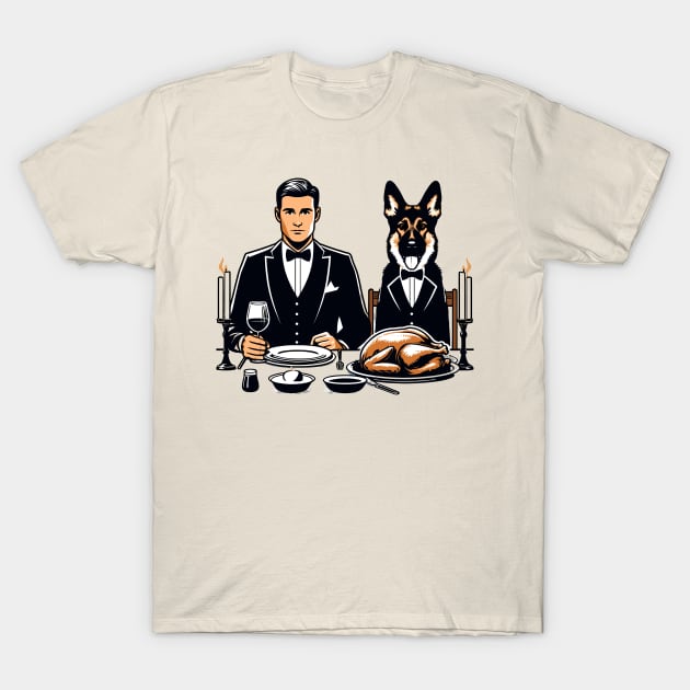 Gentleman And German Shepherd Thanksgiving T-Shirt by Graceful Designs